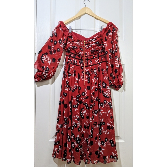 Self-Portrait Off-shoulder Long Sleeve Midi Dress - Picture 4 of 16